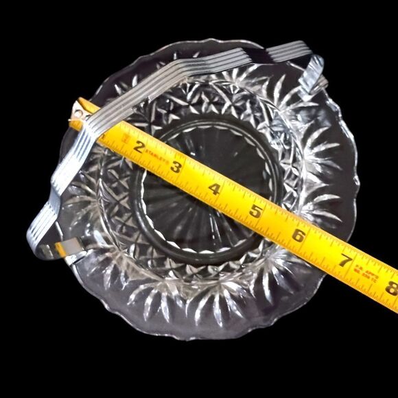 Sheffield Glass Server Plate Set Chrome Fork Holder Vintage Seafood Appetizers. - Picture 3 of 16